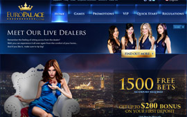 Euro Palace Casino offers 1500 in free bets